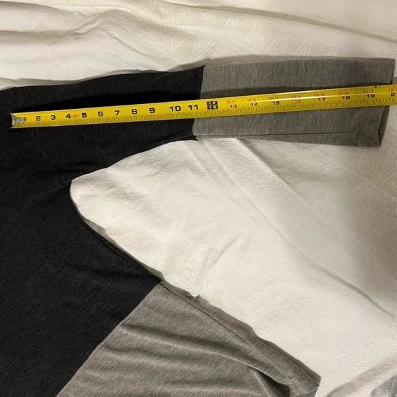 Blue Gray Charcoal Color Block Fuzzy Knit Cowl Neck Hip Length Top - Picture 12 of 12